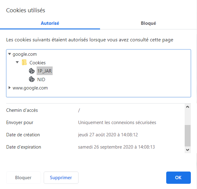 visualiser les cookies